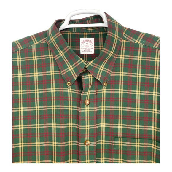 Brook Brothers Checked Shirt Spread Collar Mens Button Up Extra Large XL Sleeves - Picture 1 of 7